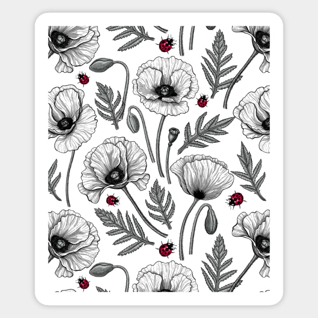 White poppies and ladybugs Sticker by katerinamk